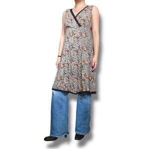 Vintage Floral Sleeveless Midi Wrap Dress Fairy Cottage Tie Back Medium EUC